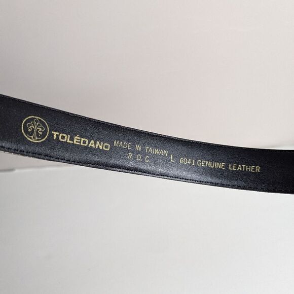 Women's vintage black suede belt gold hardware Toledano size L - Picture 4 of 6